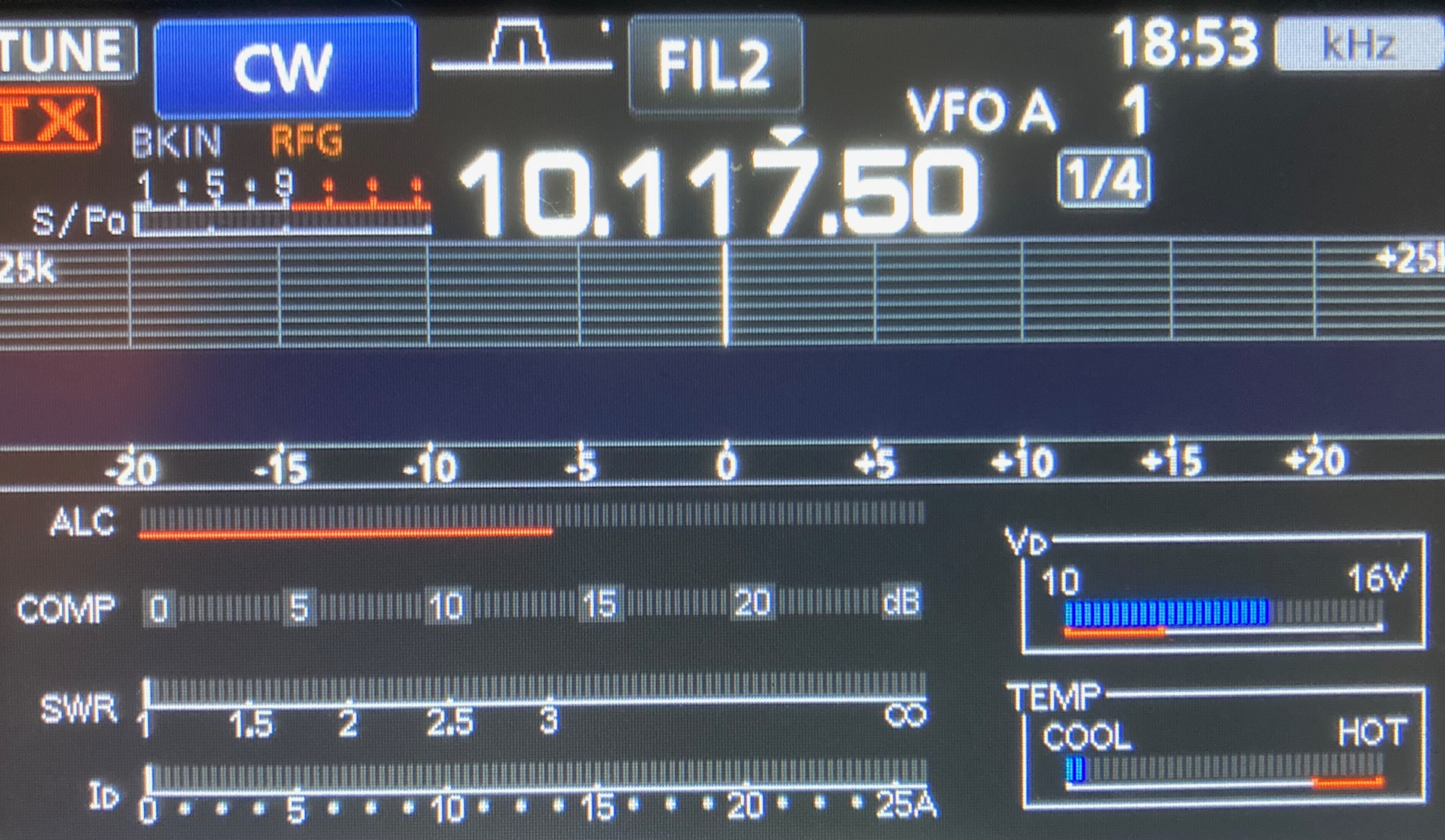 Radio VFO set to 30meters